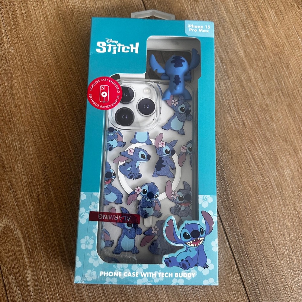 Disney Stitch iPhone 15 Pro Max Case 3D Character Blue Clear Glitter Cover NEW